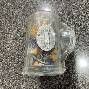 "The Putt" Golf Clear Glass & Pewter Beer Tankard Stein Mug Sport W Tees Vintage